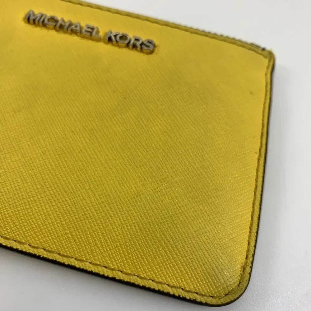Michael Kors Jet Set Travel Saffiano Leather Coin‎ Pouch Yellow Small Key Zip